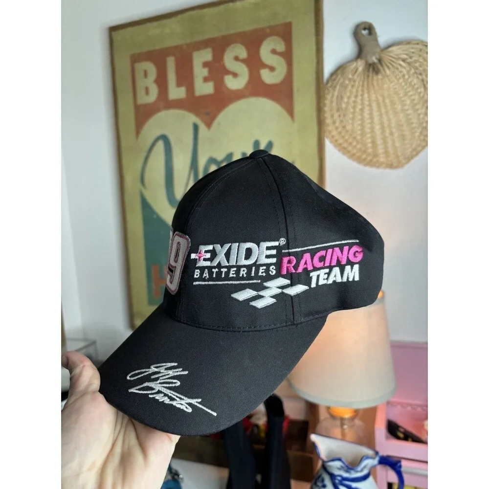 Vintage Jeff Burton Hat Snapback NASCAR #99 Black Exide Racing Checkered Flag